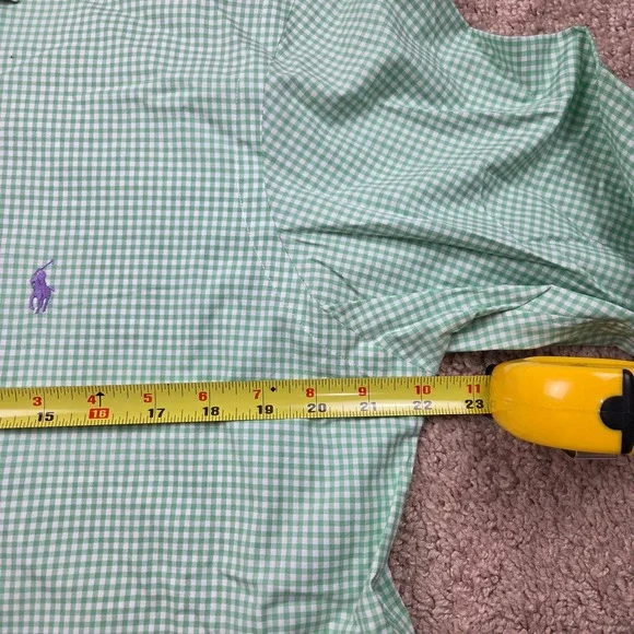 Polo Ralph Lauren Green Grid Pattern Button Down Shirt Men's Medium Purple Pony - Picture 5 of 6